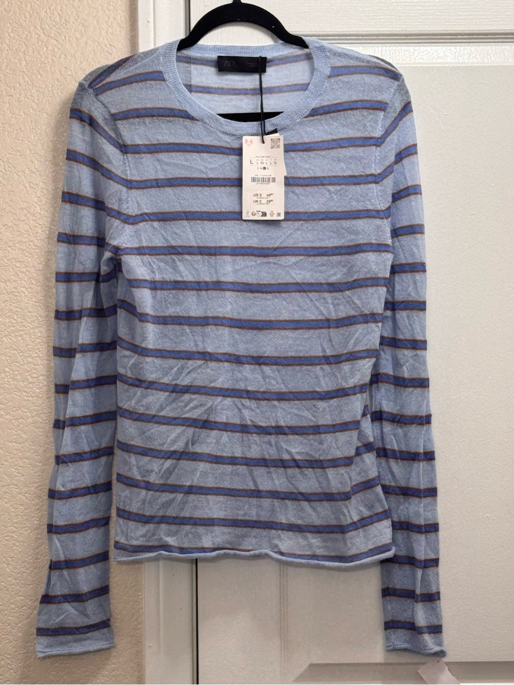 Zara Light Blue Striped Wool Jumper